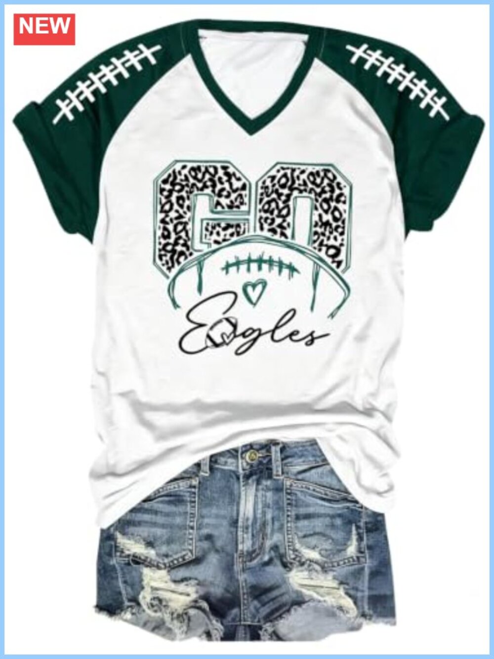 Women's Football Graphic V Neck Tee Game Day Short Sleeve Shirt